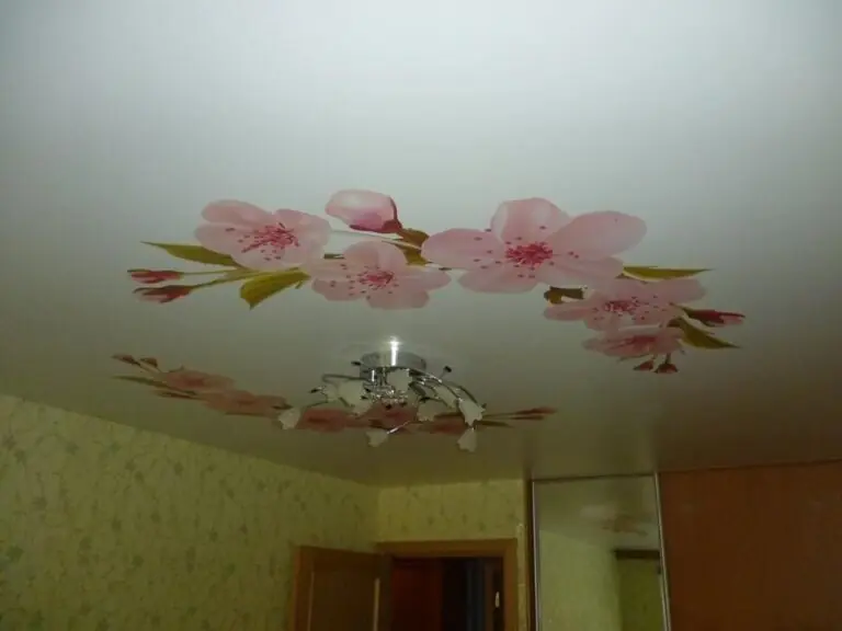 натяжной потолок с цветами вид 4